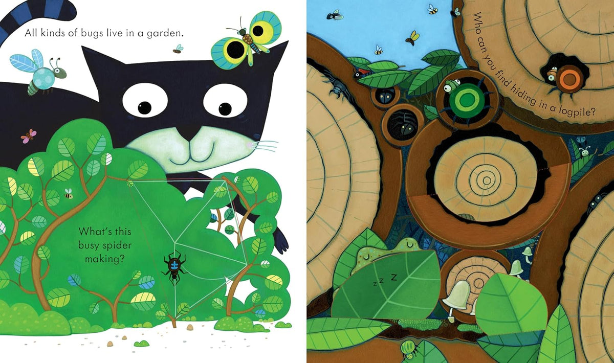 Children book cut through holes and garden wildlife illustrations