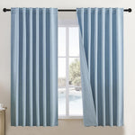 DUALIFE full blackout curtains front view in dusty stone blue