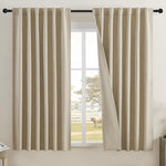 DUALIFE taupe linen blackout curtains front view