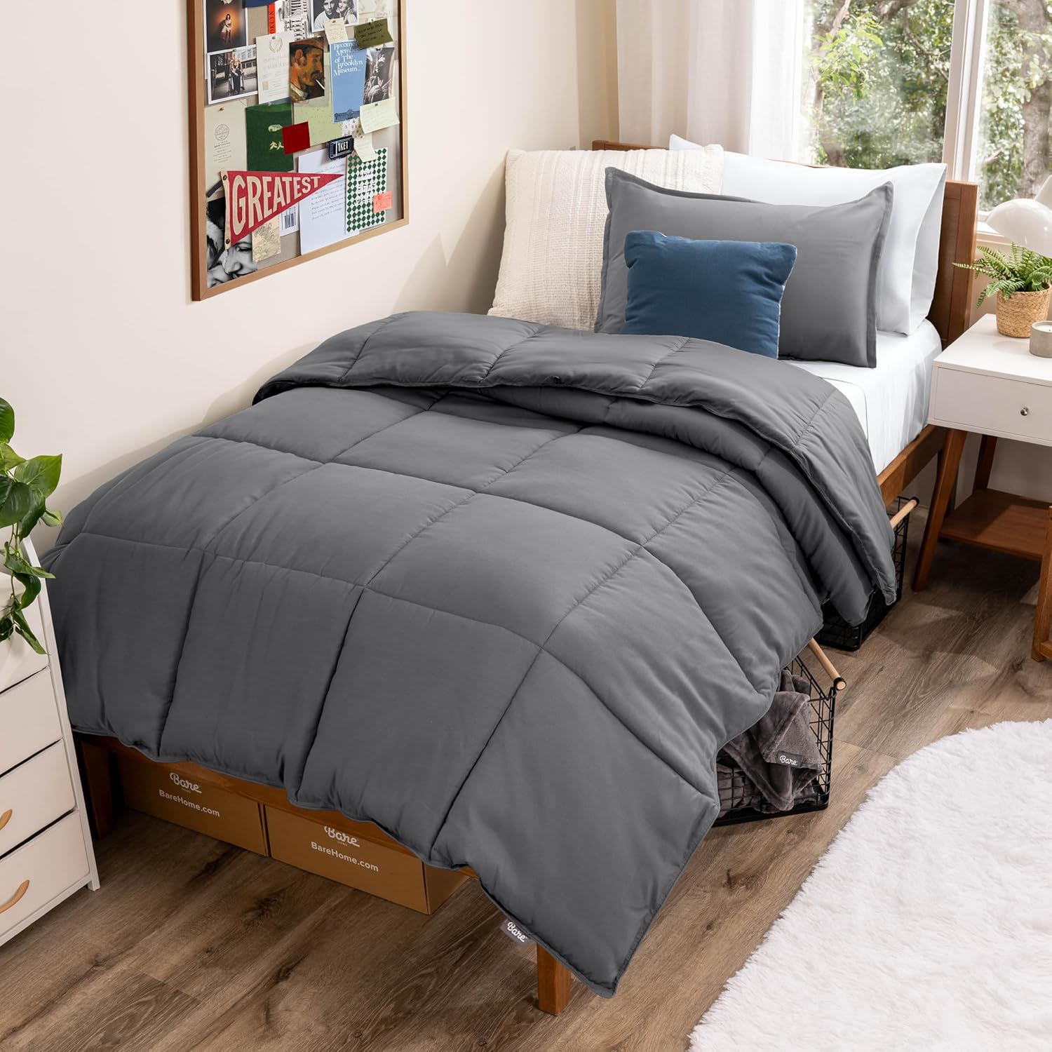 Bare Home Twin Extra Long grey comforter set bedroom view