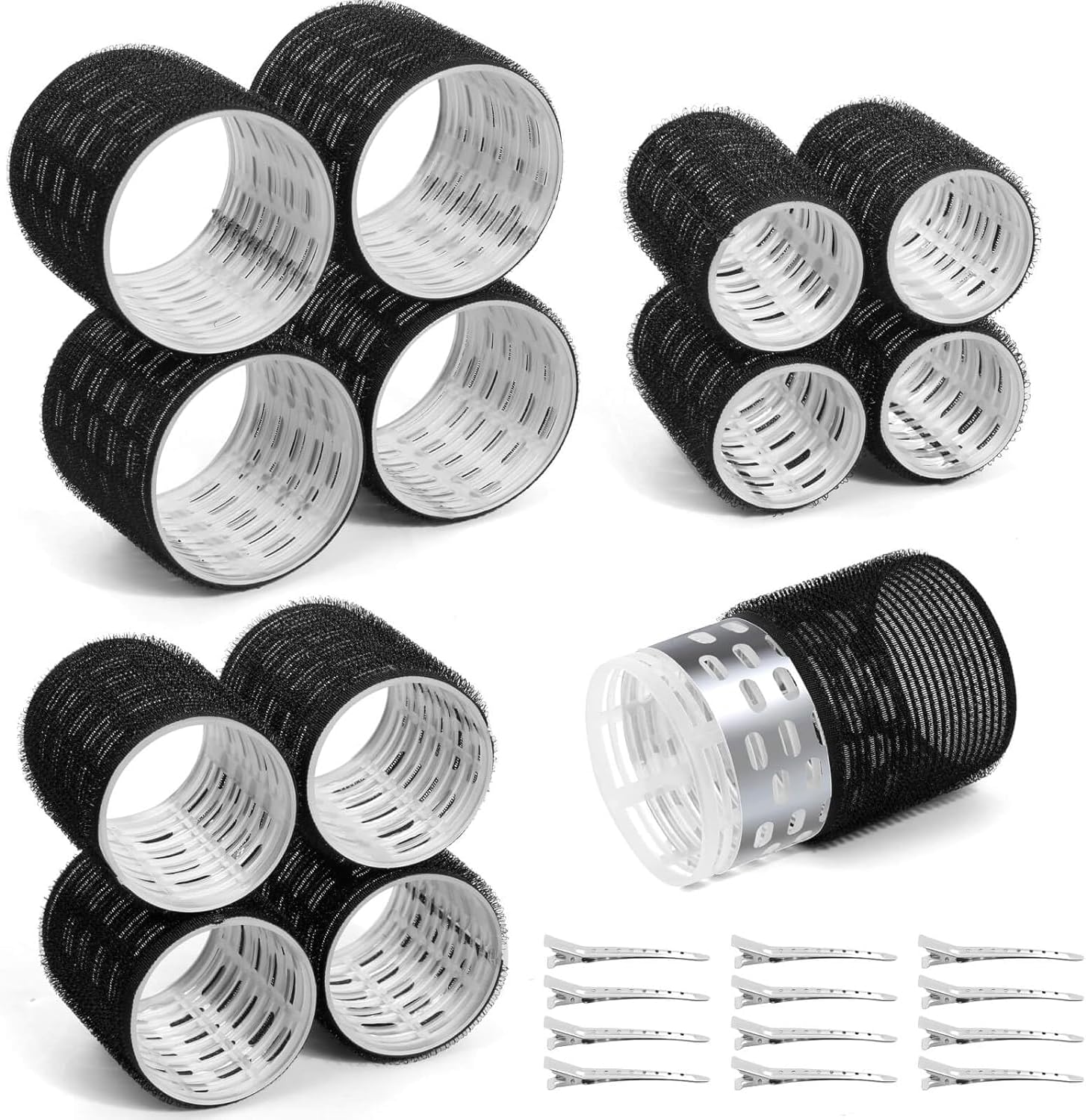 Tetutor thermal hair rollers front view of twenty four piece jumbo curler set with premium duckbill clips for volume