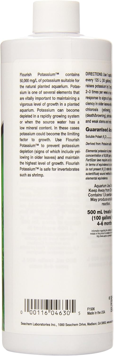 Seachem Flourish Potassium 500ml back label details