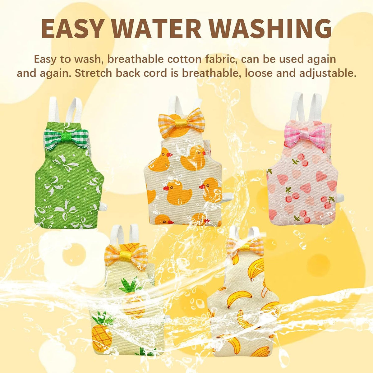 Packaging view of the five pack parrot diaper set with banana and pineapple prints