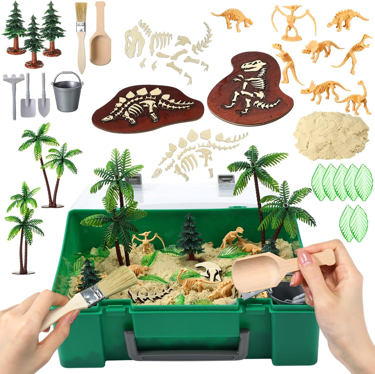 Jenaai dinosaur sensory bin excavation kit with wooden fossils