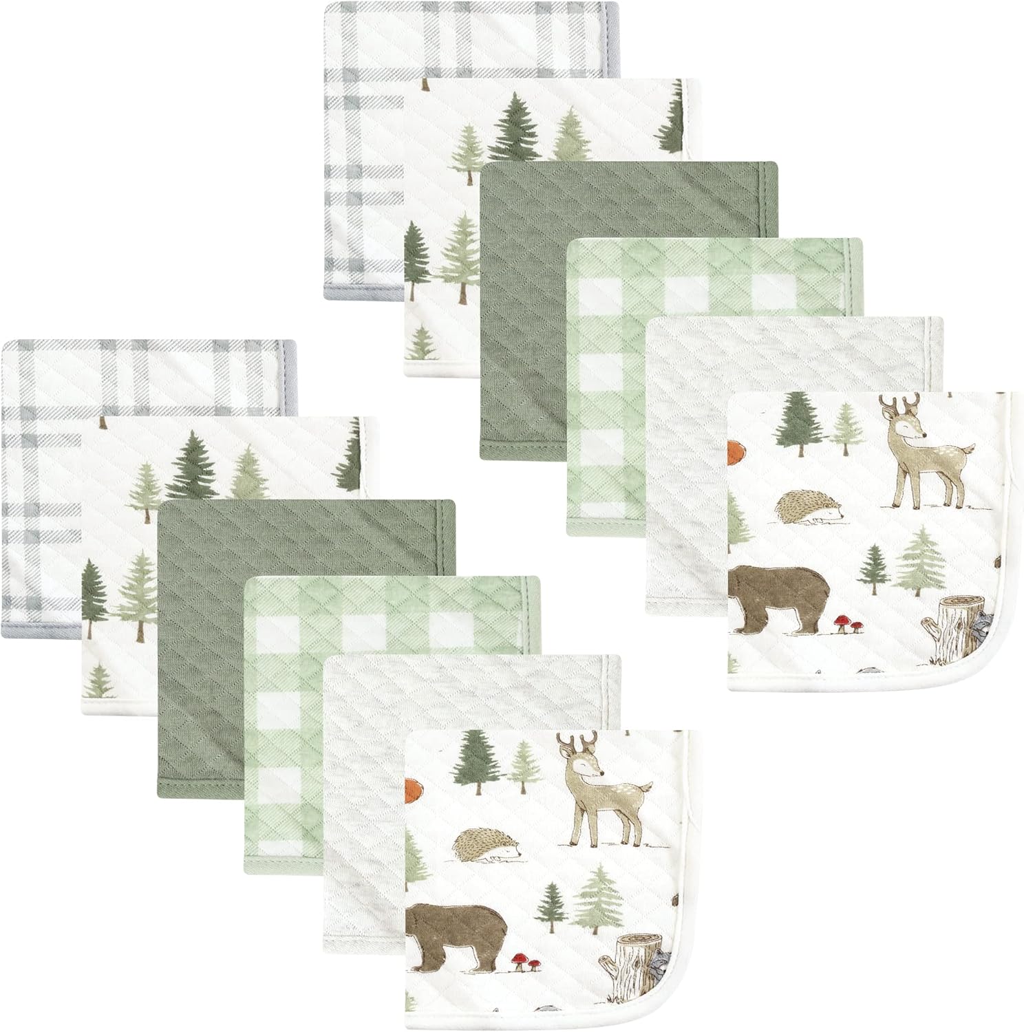 Hudson Baby Forest Animals Quilted Cotton Washcloths front view