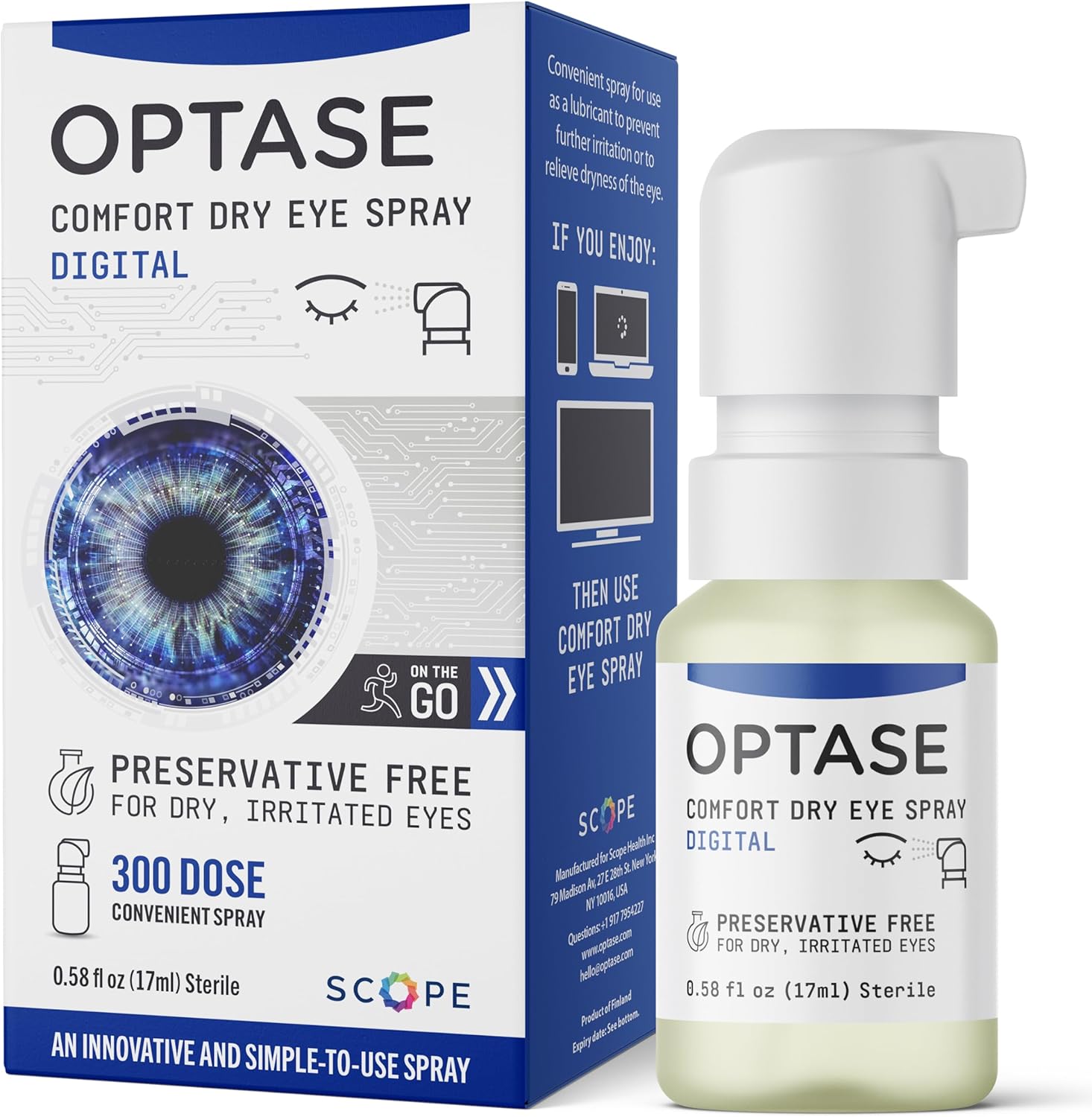 Optase Comfort Dry Eye Spray 17ml front packaging showing preservative free label.