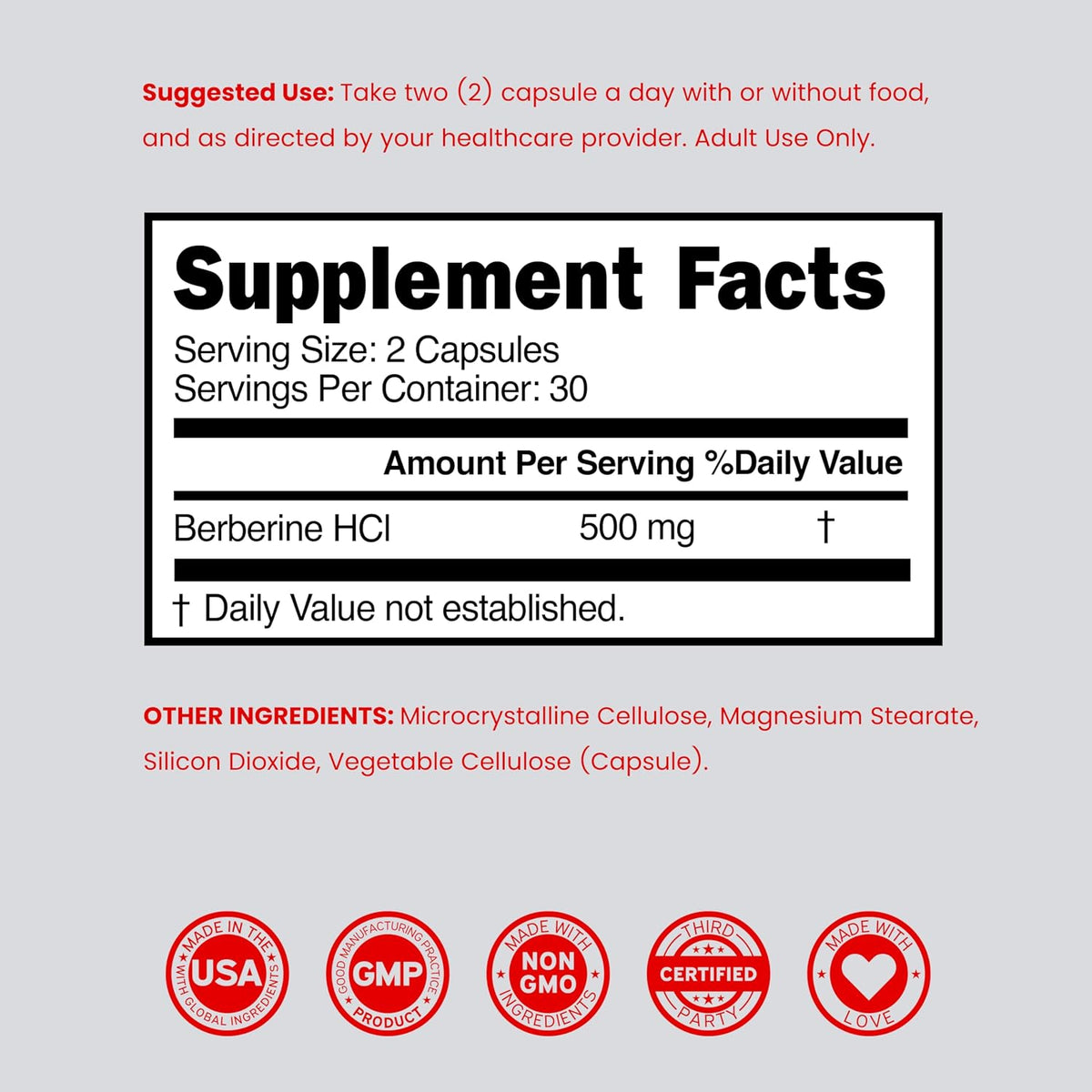 Side view of Dorado Nutrition premium Berberine supplement