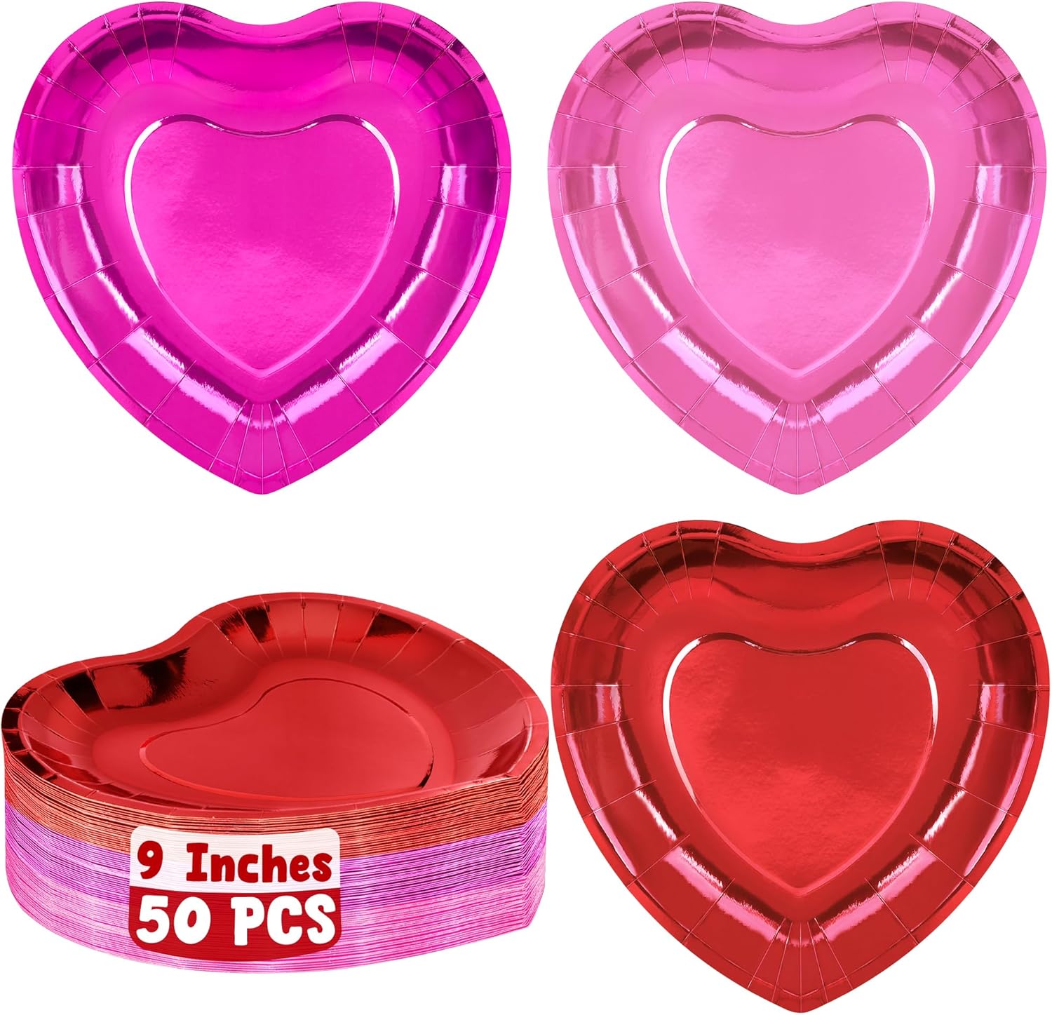 QZYL valentines plates front view showing the vibrant red and pink heart shapes