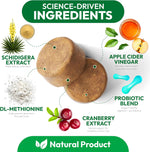 Back of bottle showing ingredients and probiotic label