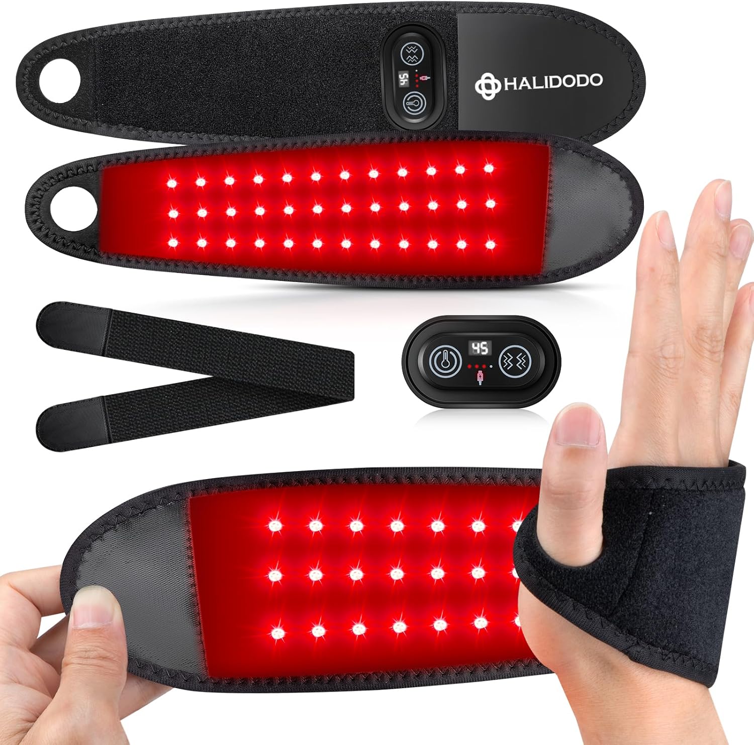Red Light Therapy for Hand Wrist with Heat & Massage, 3000mAh Controller Infrared Light with 108 Beads Wrist Brace & Hands Wrap Pad for Knee Ankle Foot Joint - Image 1