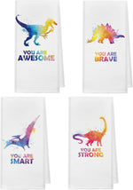 Kunlisa dinosaur hand towels front view set of 4 kids bathroom decor