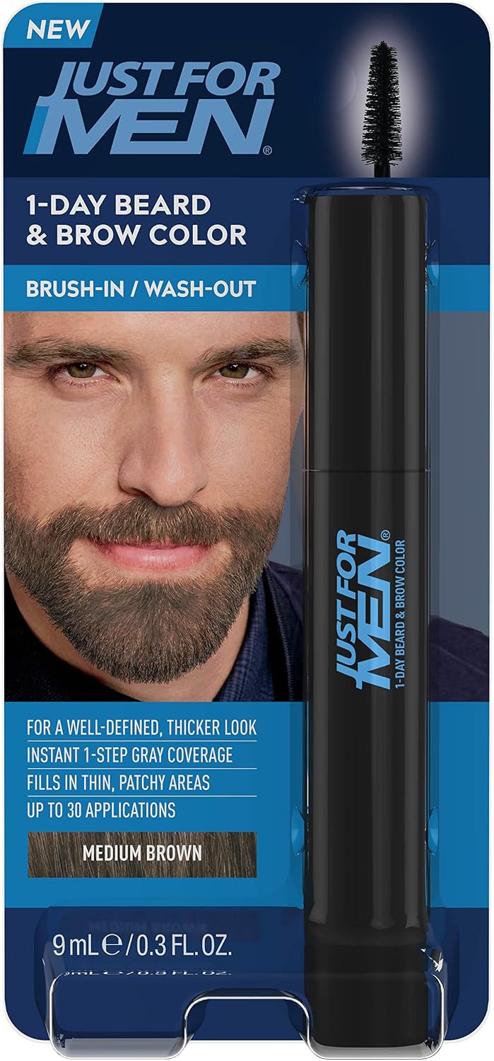 Just For Men 1-Day Beard & Brow Color Medium Brown front view packaging