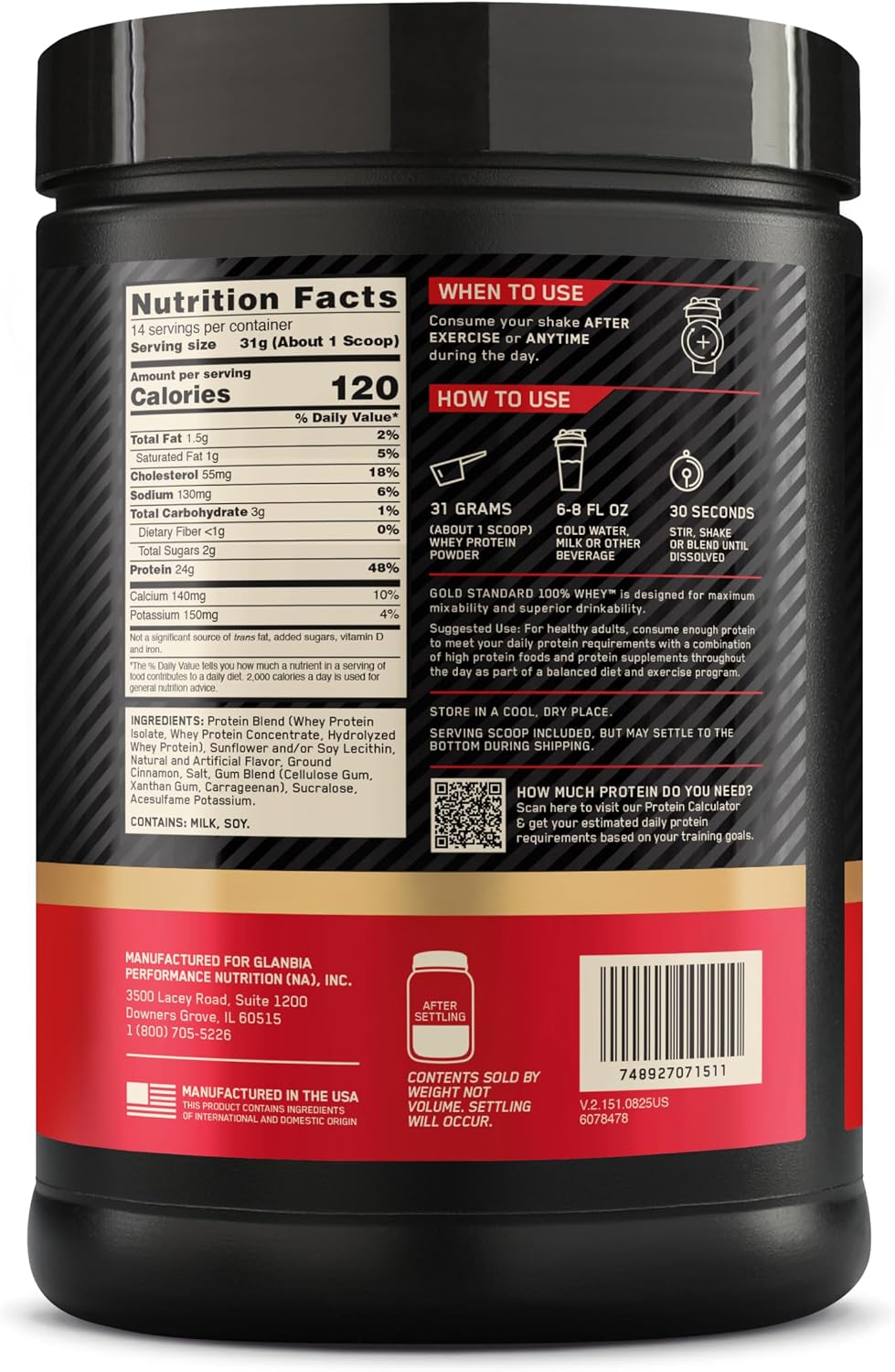 Optimum Nutrition Gold Standard 100% Whey Protein Powder, Cinnamon Roll, 1 Pound (Pack of 1) - Image 10