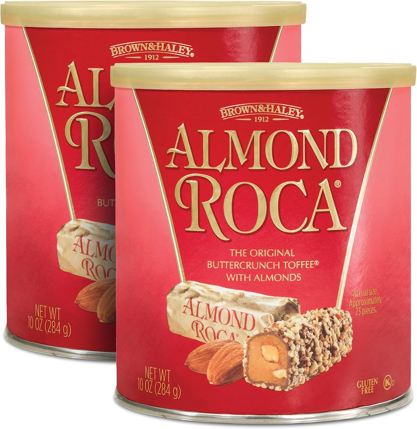 Brown & Haley Almond Roca Buttercrunch Toffee Pack of 2 front view showing imported packaging.