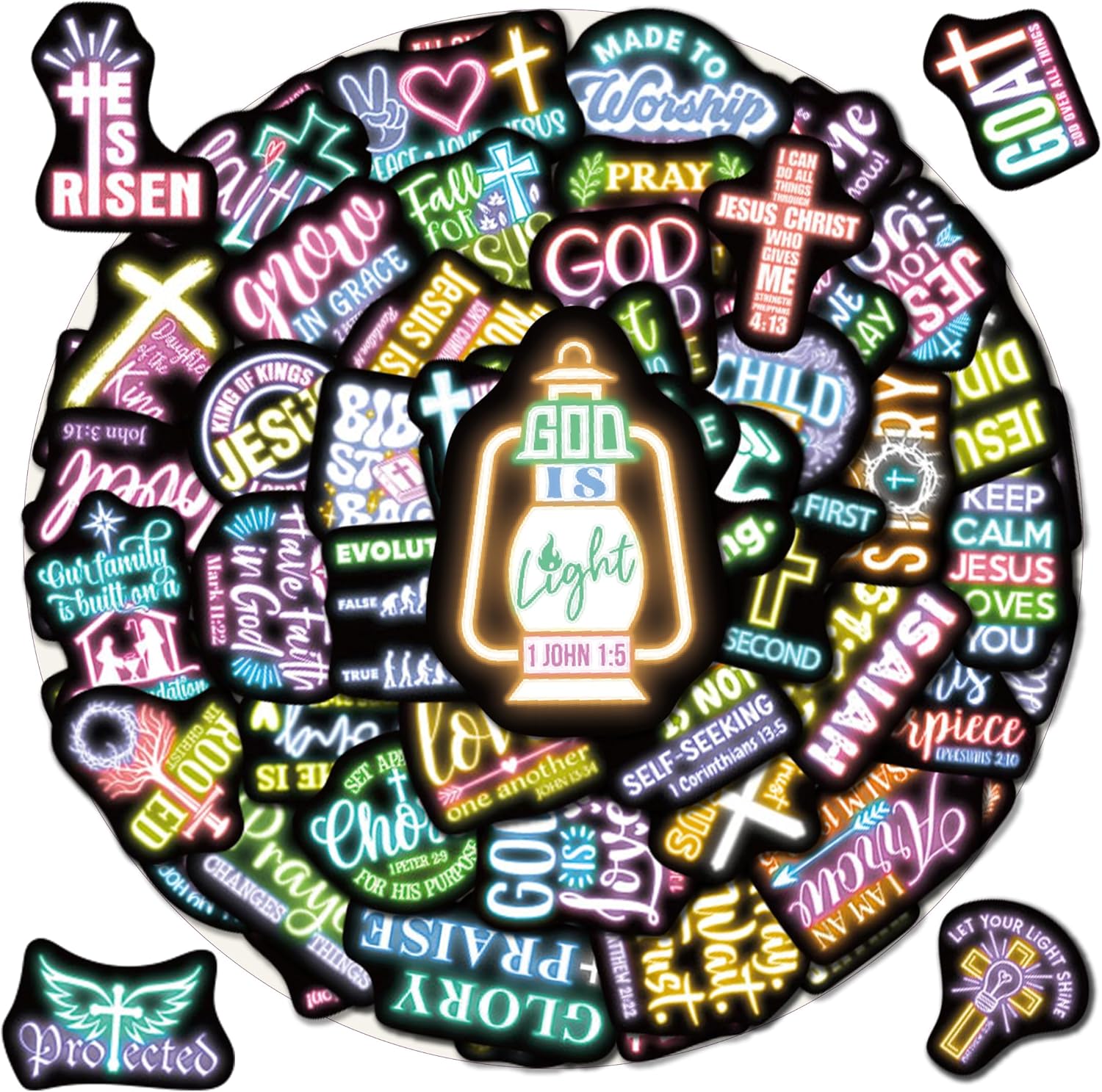 Robmoda neon Christian Bible sticker collection front view