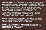Square pieces of Equal Exchange dark chocolate with mint bits