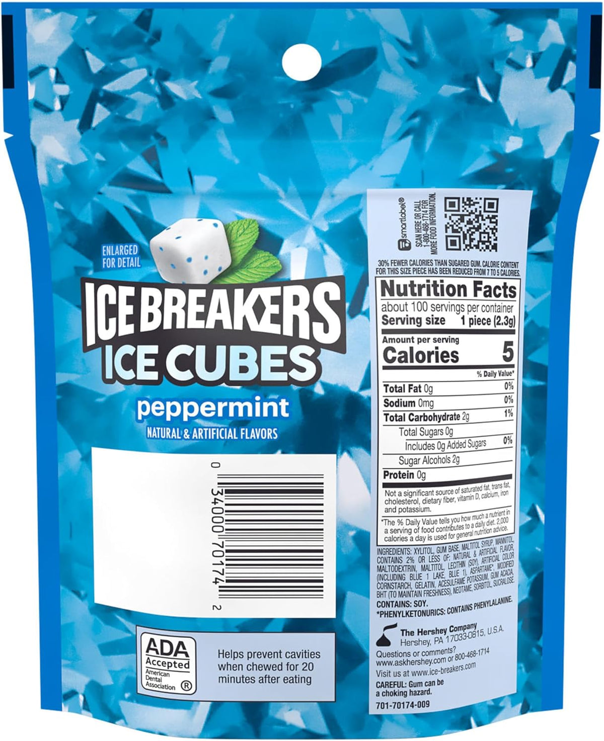 ICE BREAKERS minty chewing gum cubes showing the textured cooling crystals up close