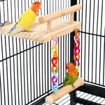 FrgKbTm bird perches wooden platform front view in cage