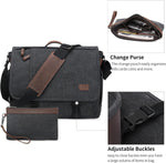 Nerlion canvas computer bag side angle showing adjustable shoulder strap