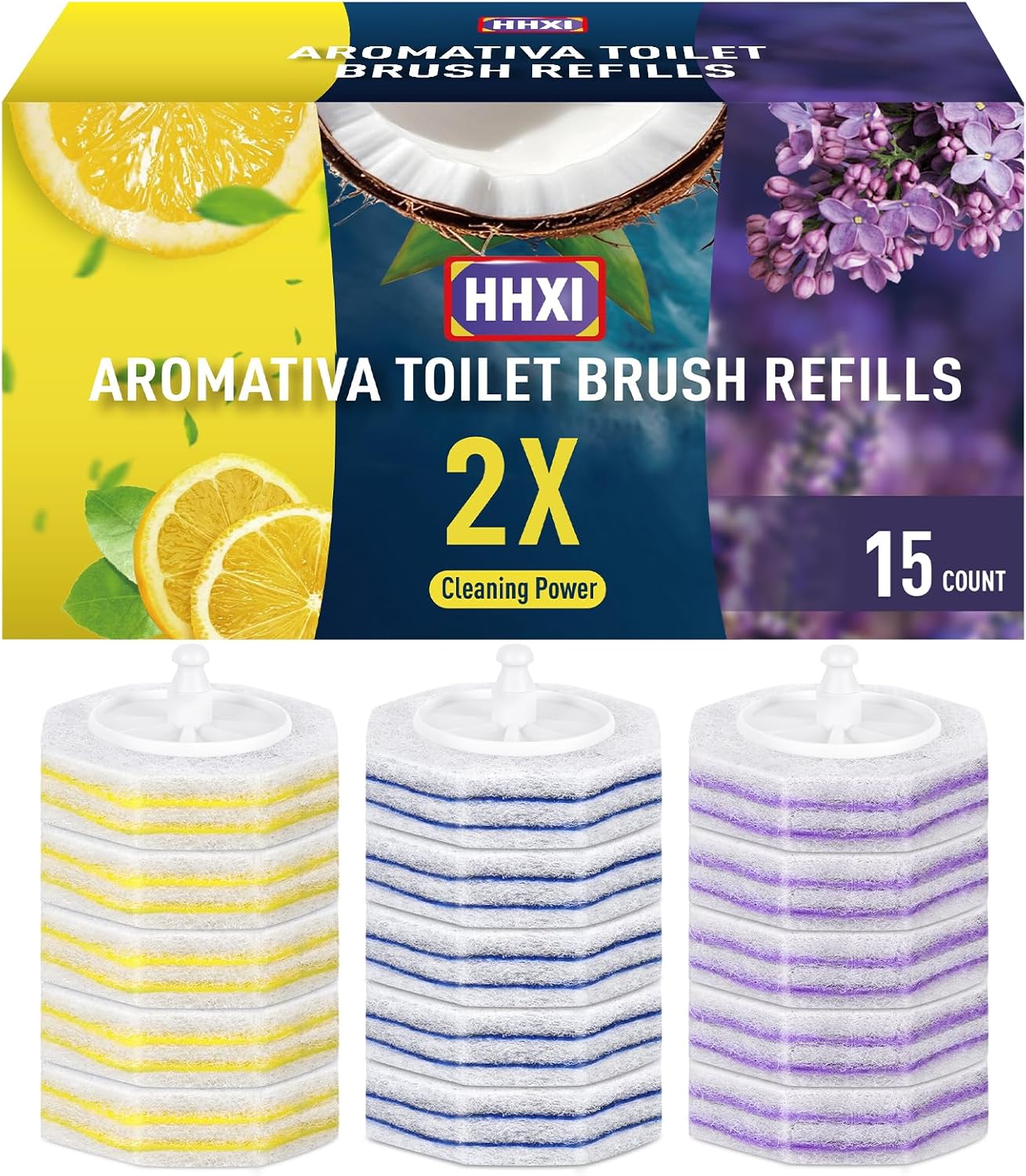 15Ct Aromative Toilet Brush Refills, Toilet Bowl Cleaner Refills, Double-Layer Cleaning Pads Added, Compatible with Most Toilet Brushes（Patented） - Image 1