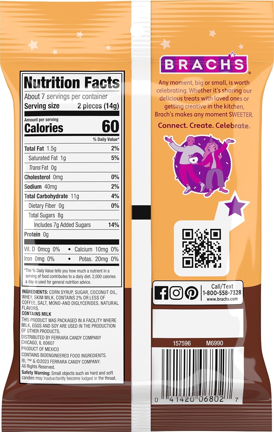 Close up of Brach's Coffee Nips individual candy packaging