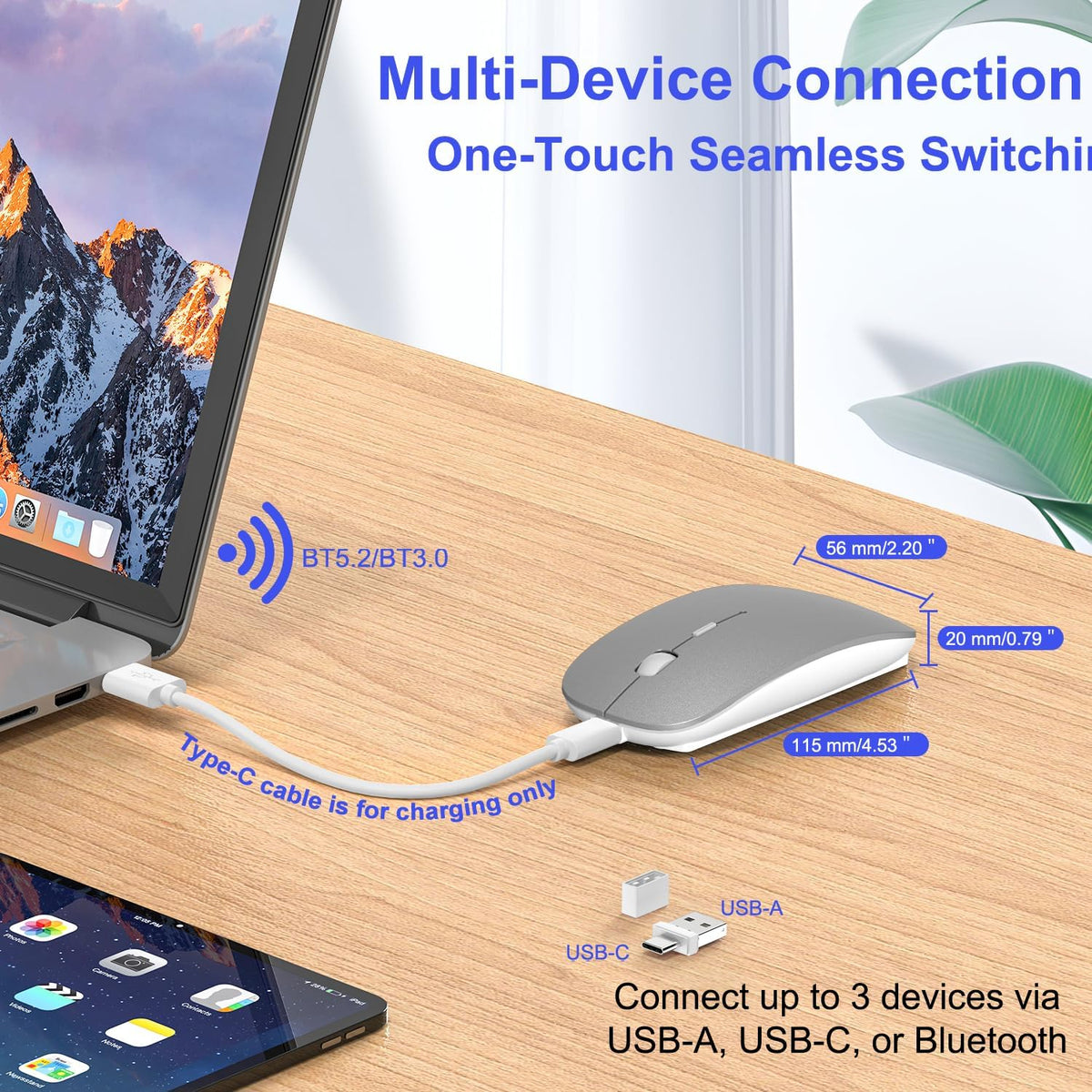 Azmall wireless mouse side profile showing slim ergonomic design