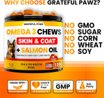 Grateful Pawz EPA and DHA fish oil chews displaying approximately 120 count quantity.