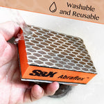 Demonstration of wet and dry sanding use on wood surface