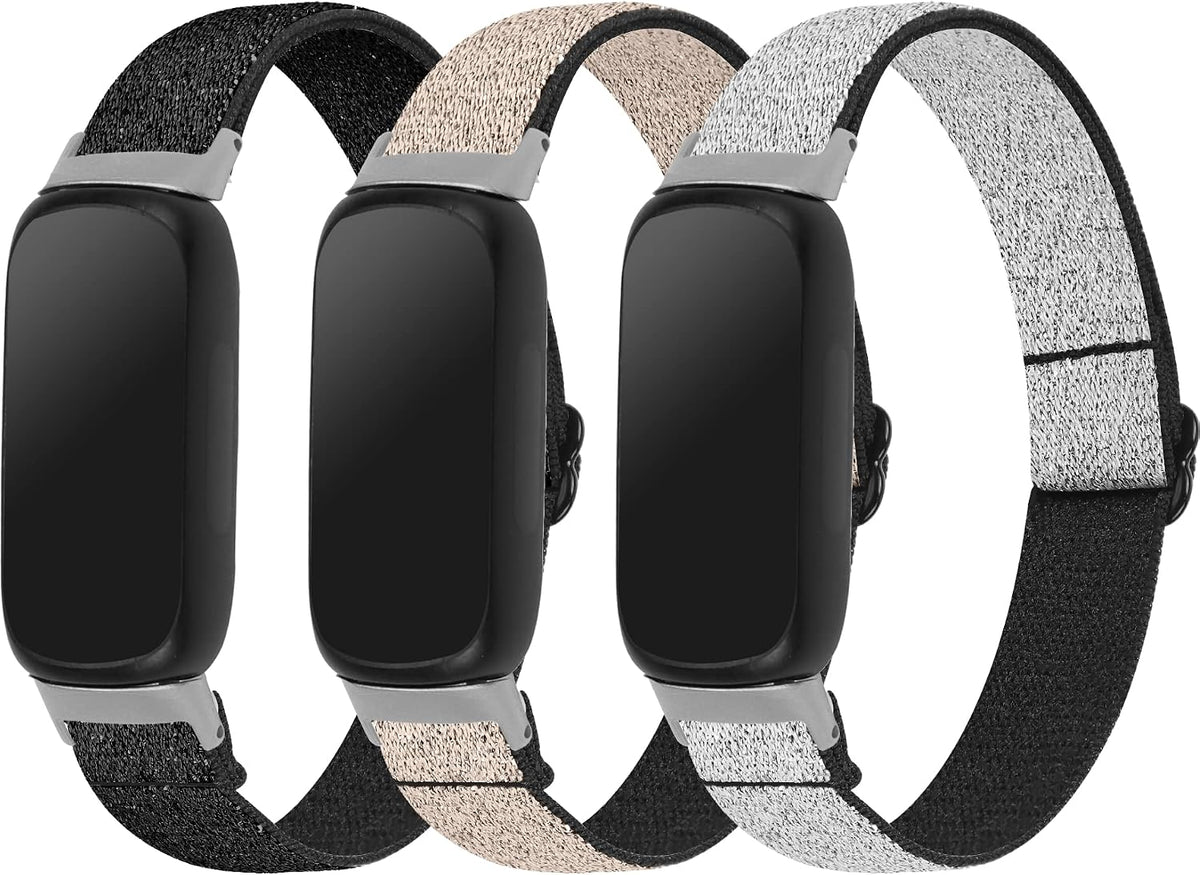 Lifestyle view of Fitbit Inspire 3 worn with nylon elastic band