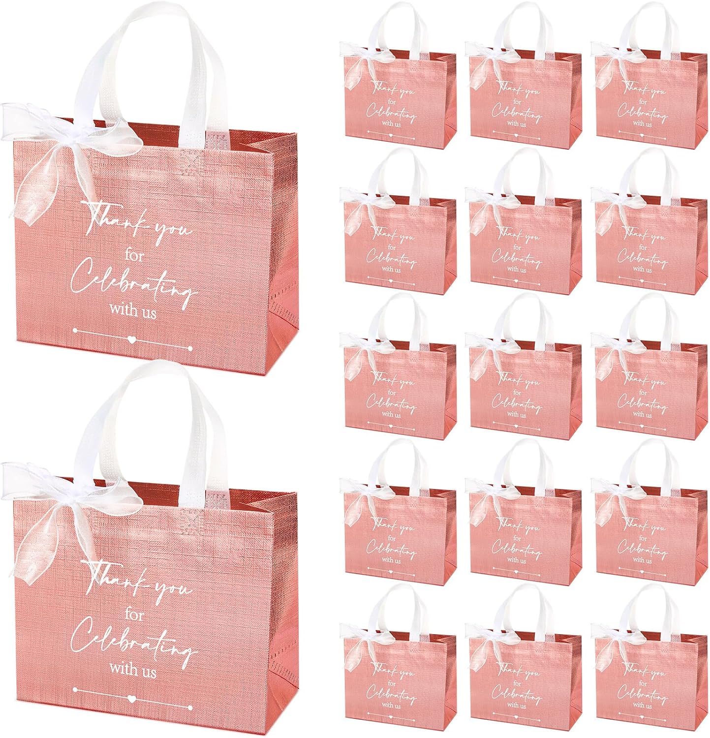 Chengu rose gold gift bag front view with ribbon