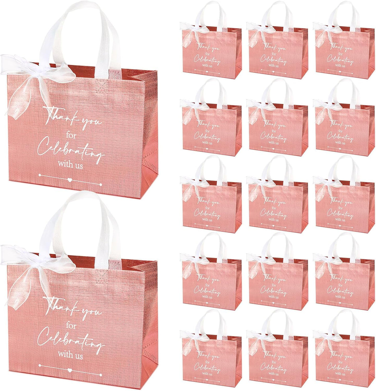 Chengu rose gold gift bag front view with ribbon