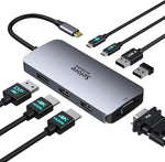 Selore And S-Global USB C Docking Station dual HDMI adapter front view highlighting multiple video output ports.