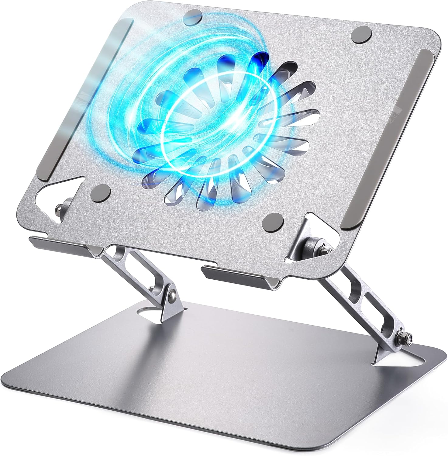 SOUNDANCE laptop cooling pad silver aluminum stand front view showing large fan