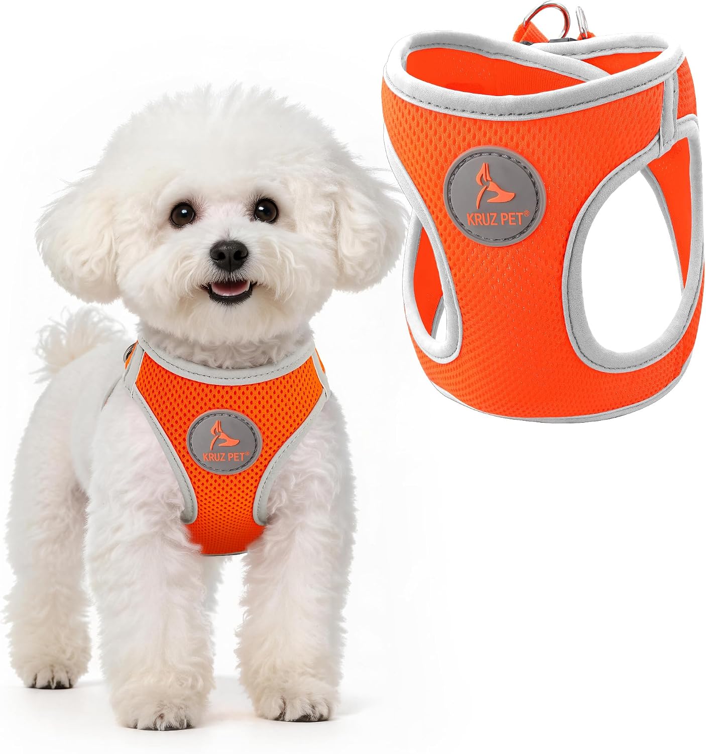 Kruz Pet dog harness front view orange mesh