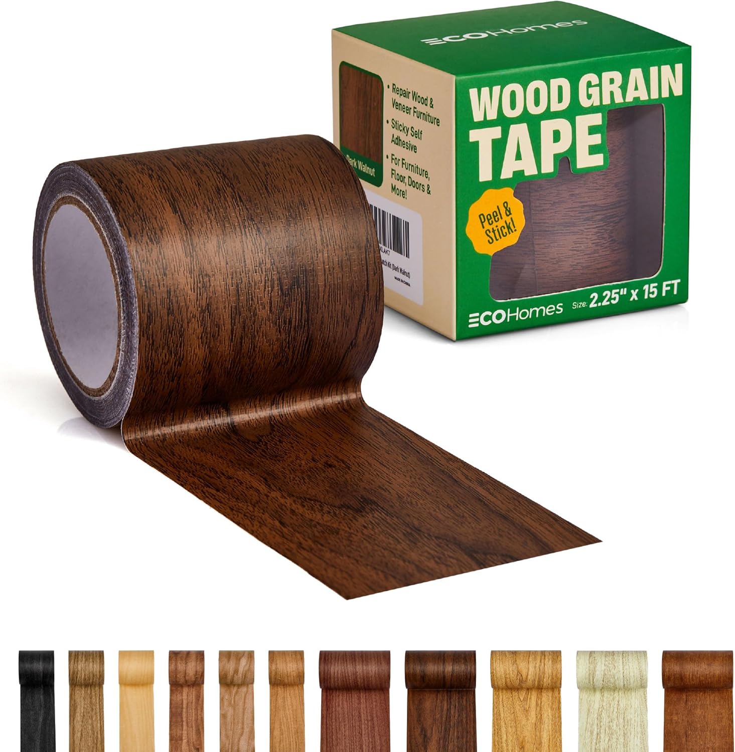 Besezx wood grain repair tape dark walnut front view showing realistic wood texture roll.