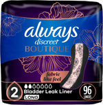 Always Discreet Boutique Incontinence Panty Liners front packaging 96 count.