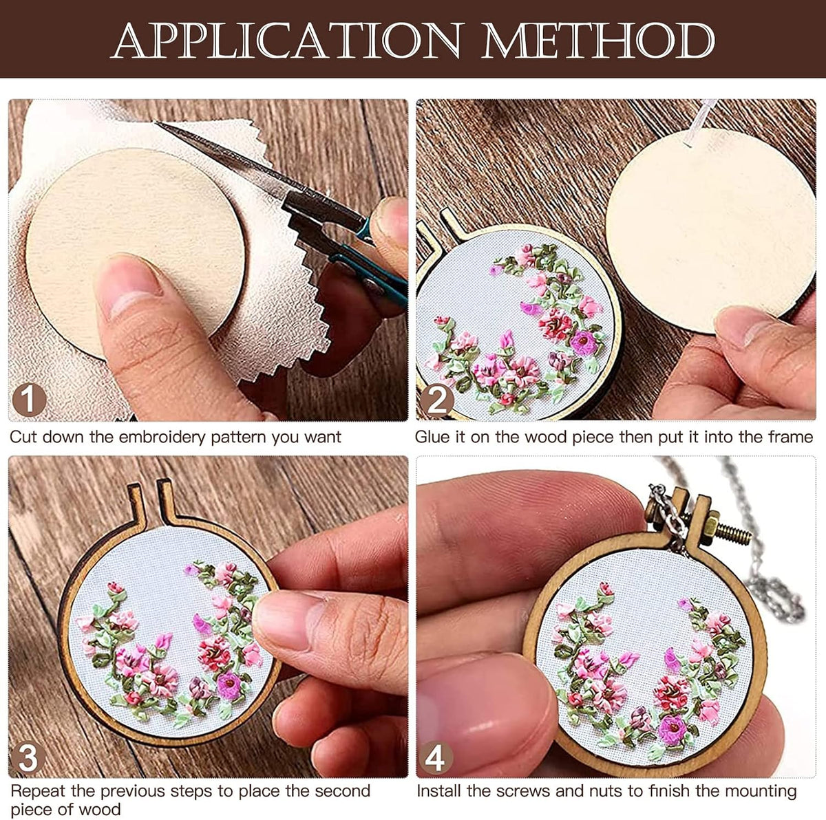 ZOCONE 20 Packs Mini Embroidery Hoops, Small Ring Tiny Embroidery Hoops with Keychain Earring Hooks Jump Rings, Round Wood Hoops for DIY Embroidery Necklace Jewelry Pendant and Keychain - Image 3
