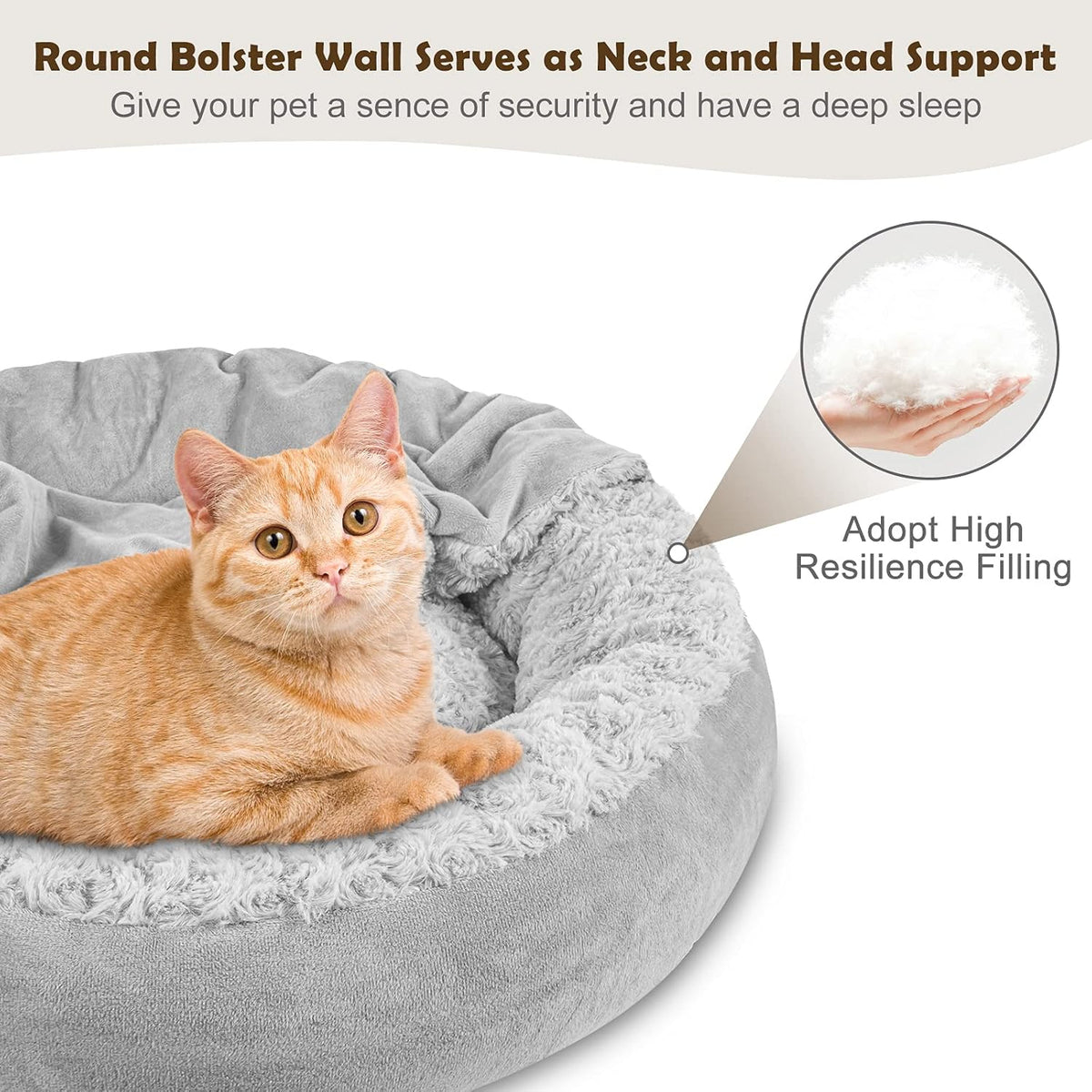 Side profile of Joejoy calming pet bed with faux fur texture