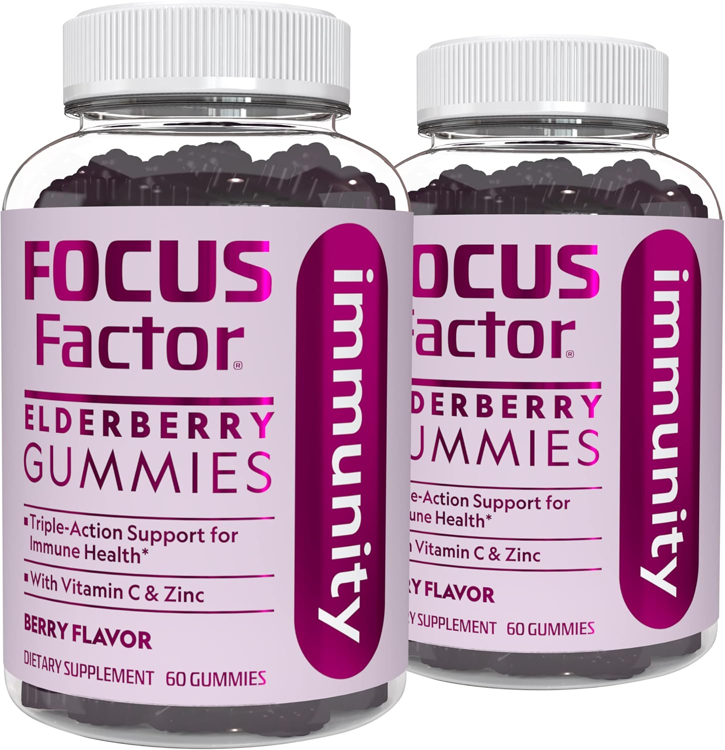 Focus Factor Elderberry Immunity Gummies with Zinc and Vitamin C for Daily Immune Support, 60 Count - Berry Flavor - Non-GMO, Gluten Free - No Artificial Flavors (2 Pack) - Image 1