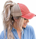 Funky Junque Criss Cross Ponytail Cap, Messy Bun Distressed Baseball Hat | Ponytail messy bun baseball cap for women with criss-cross elastic bands for beach, gym, gardening, sporting events & work - Image 15