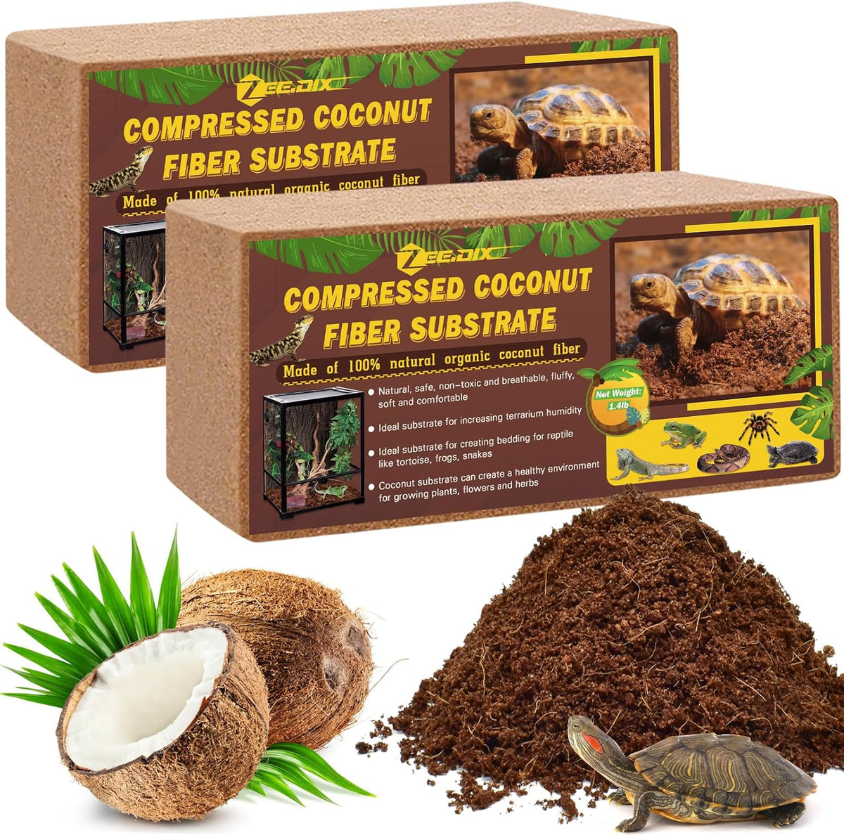 ZeeDix compressed coconut fiber substrate front view pack of two bricks