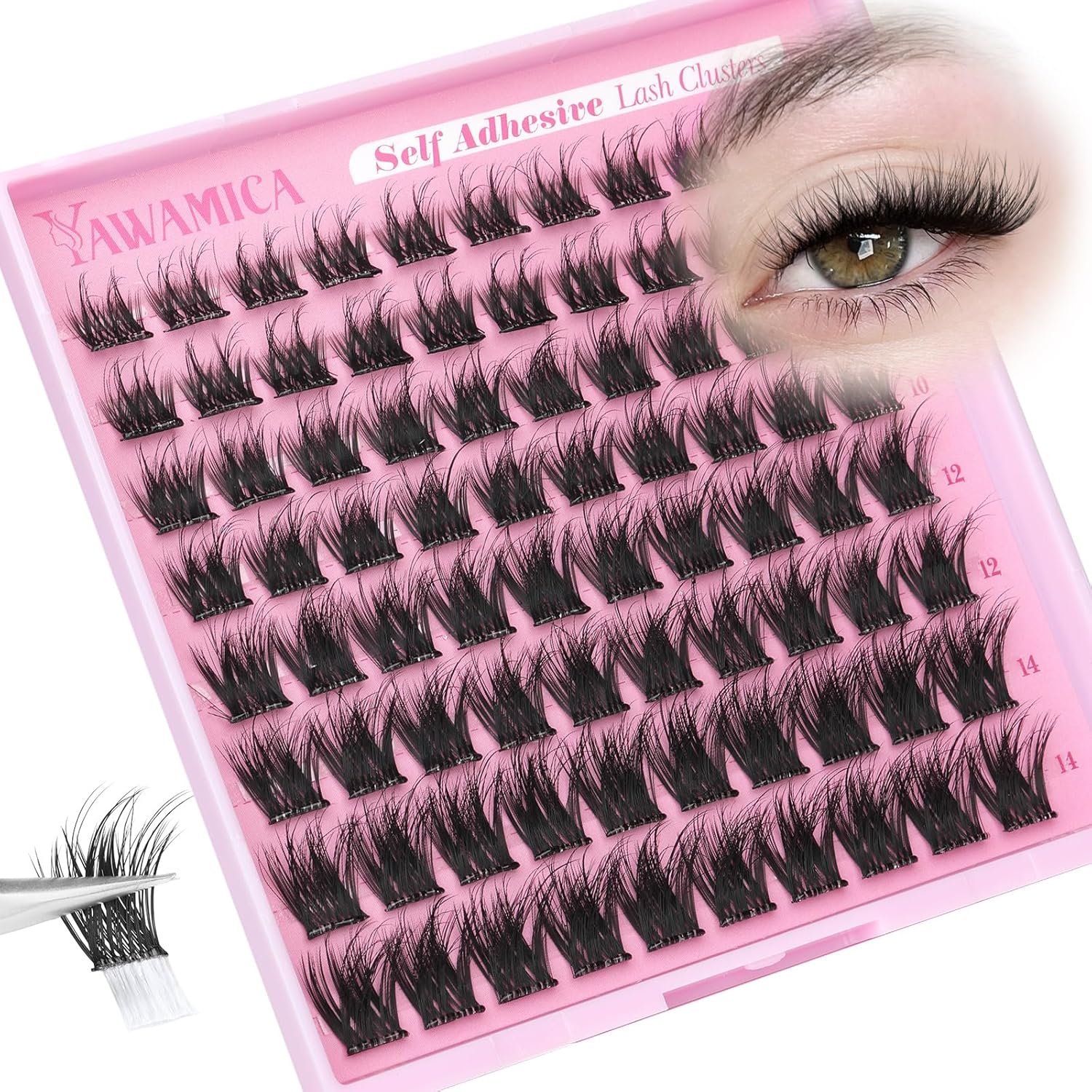 Self Adhesive Lash Clusters Reusable Self Adhesive Eyelashes Fluffy Press on Lashes Extension 8-14mm No Glue Needed Eyelash Clusters CC Curl Pre-Glued Faux Mink Individual Lashes by Yawamica - Image 1
