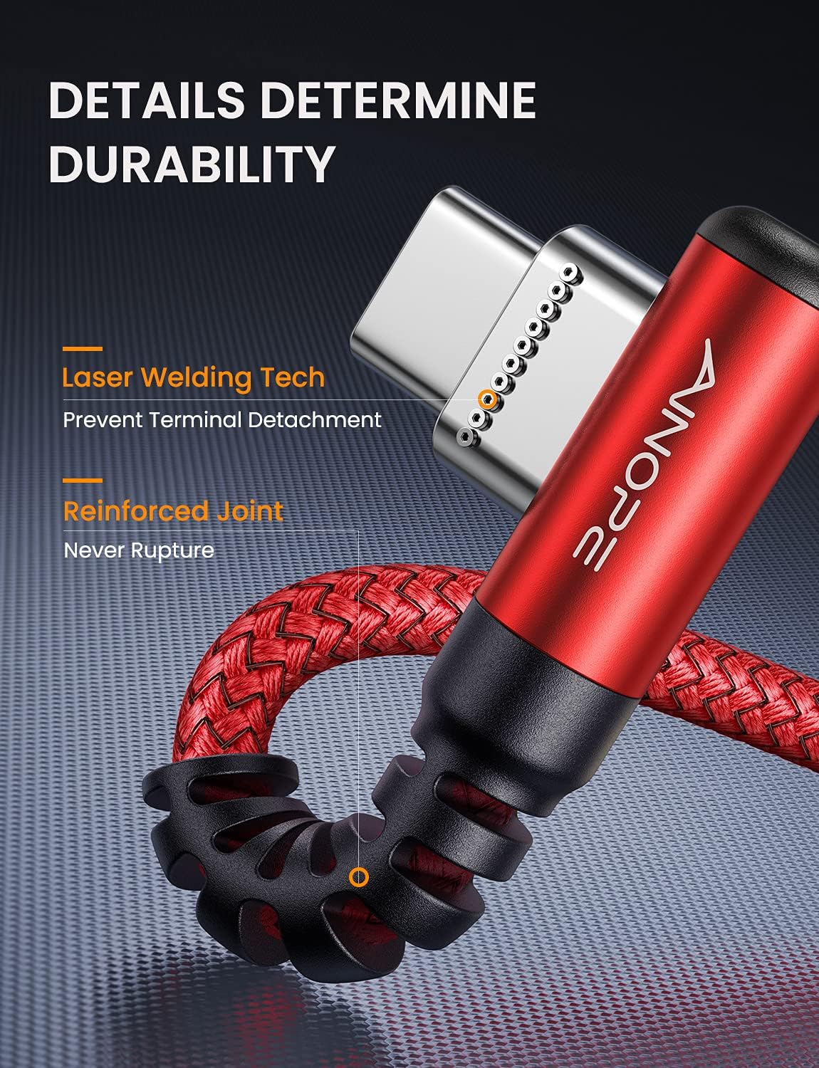 Ainope USB C cable showing bend resistance