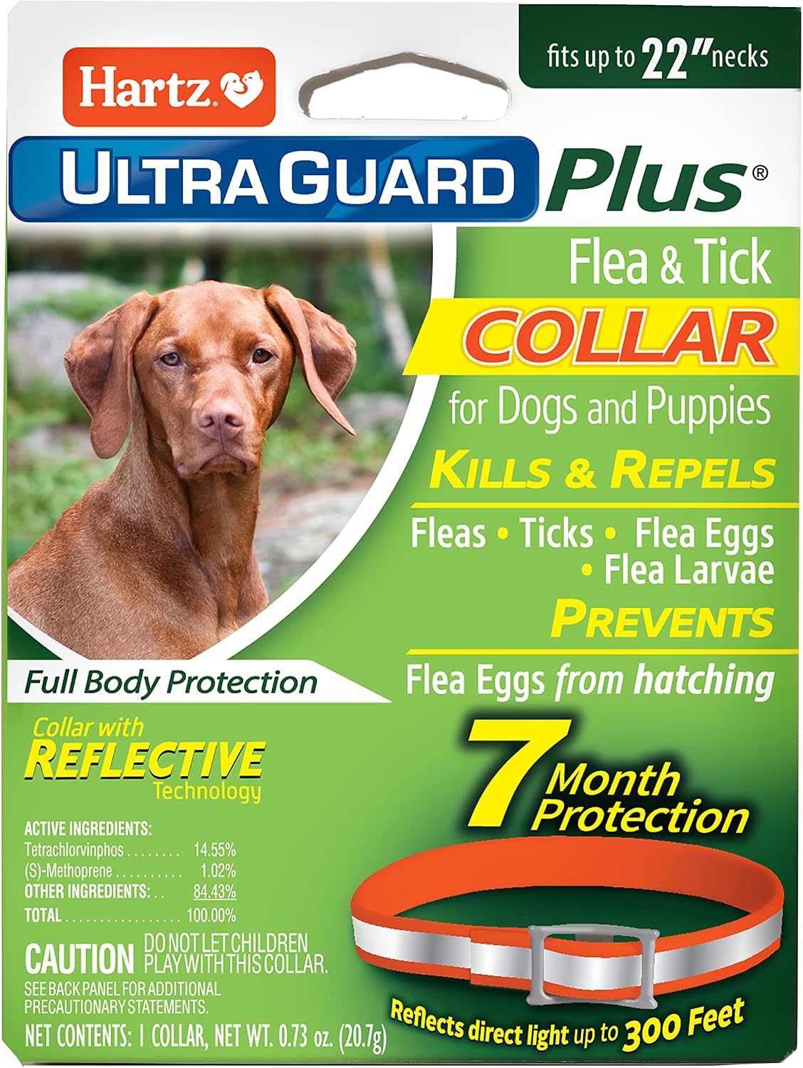 Hartz UltraGuard Plus Flea & Tick Collar for Dogs and Puppies, 7 Month Flea and Tick Prevention and Protection Per Collar, Reflective Orange, up to 22 Inch Neck - Image 1