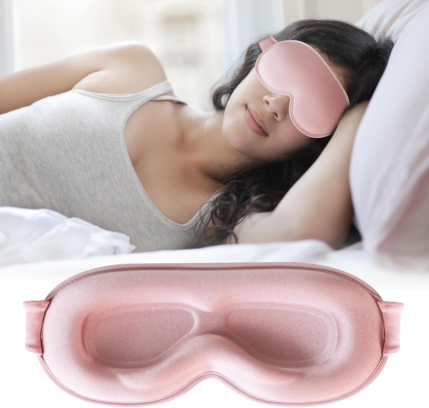 Sleep Mask,Upgraded 3D Deep Contoured Eye Mask for Sleeping,No Pressure Eye Covers 99% Block Out Light Eye Mask with Adjustable Elastic Strap for Sleeping, Yoga, Traveling (1pc,Pink) - Image 1