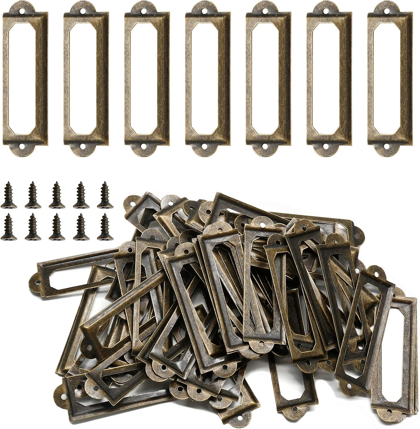 50 PCS Metal Label Holders 60x17mm Antique Bronze with Screws - Image 1