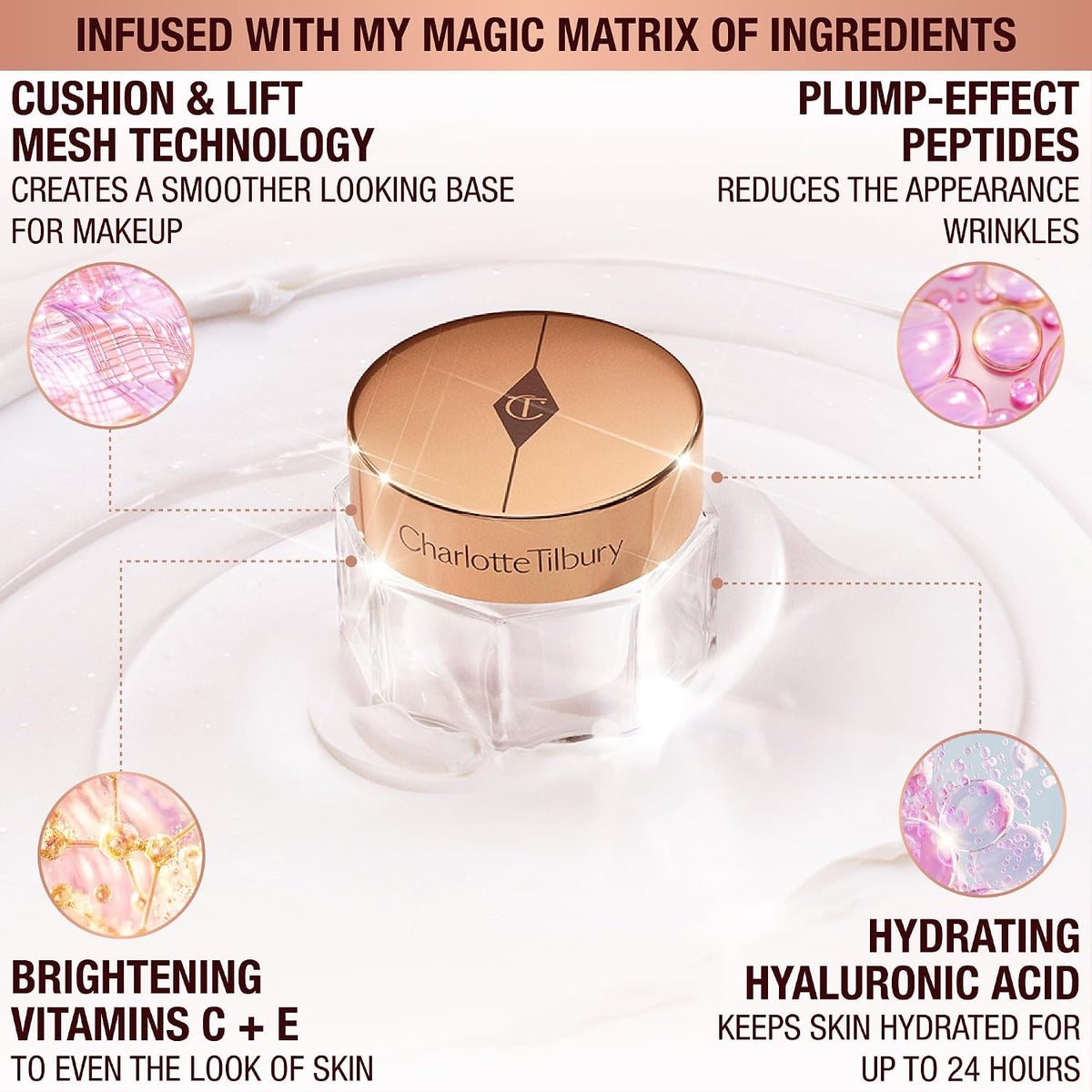 Charlotte Tilbury Magic Cream open jar showing rich hydrating cream texture