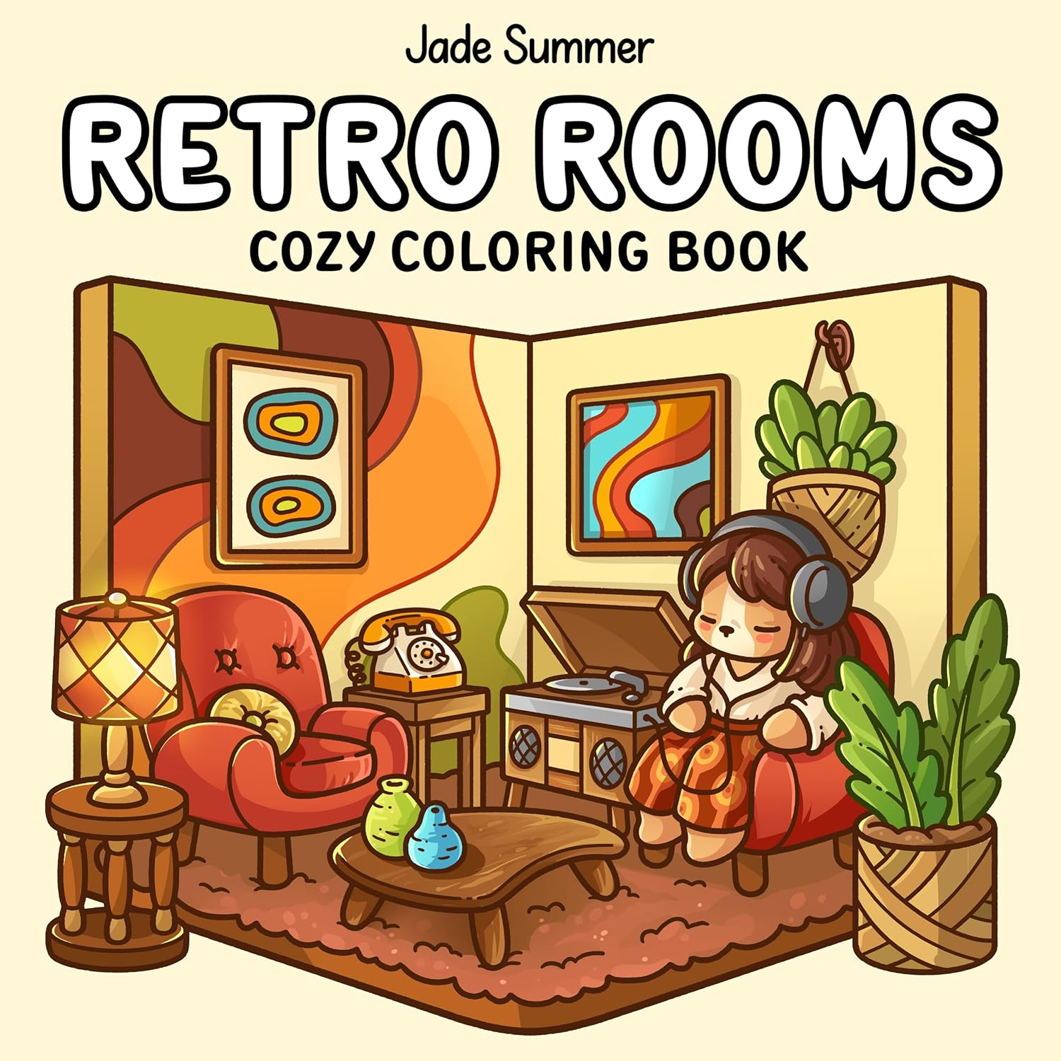 Jade Summer Retro Rooms coloring book front cover.