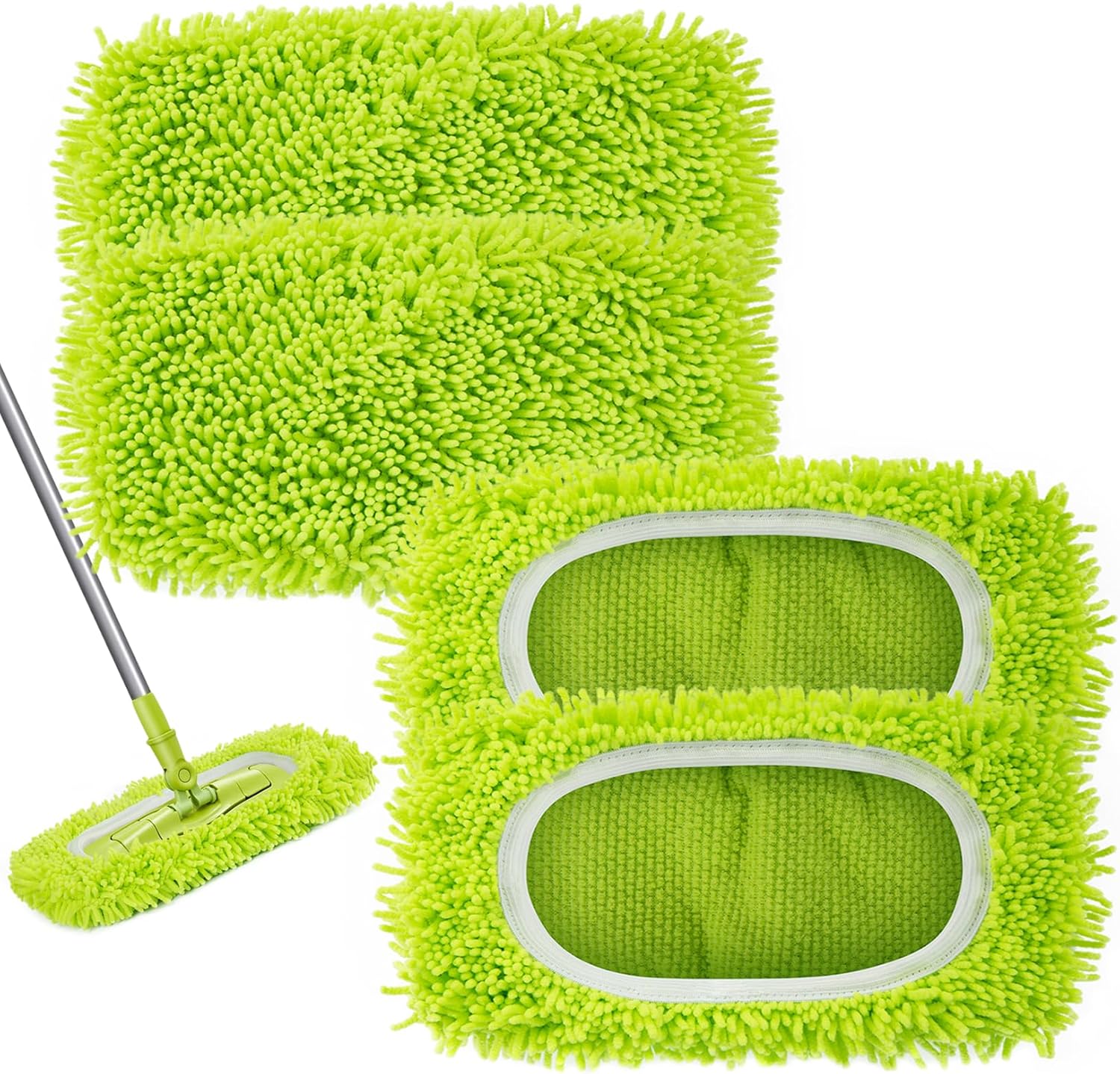 Unoutur reusable microfiber mop pads four piece pack laid flat showing textured cleaning surface