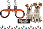 Kruz Pet Double Dog Leash Coupler front view showing orange reflective bungee straps